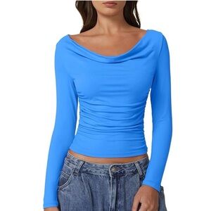 NWT BLUE COWL NECK TEE TOP-S